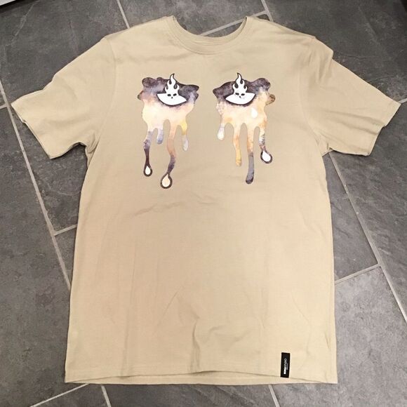 Roku Studio Mens Graphic Tee Sixe XL Dripping Teardrop Skull Short Sleeve Tan - Picture 4 of 12